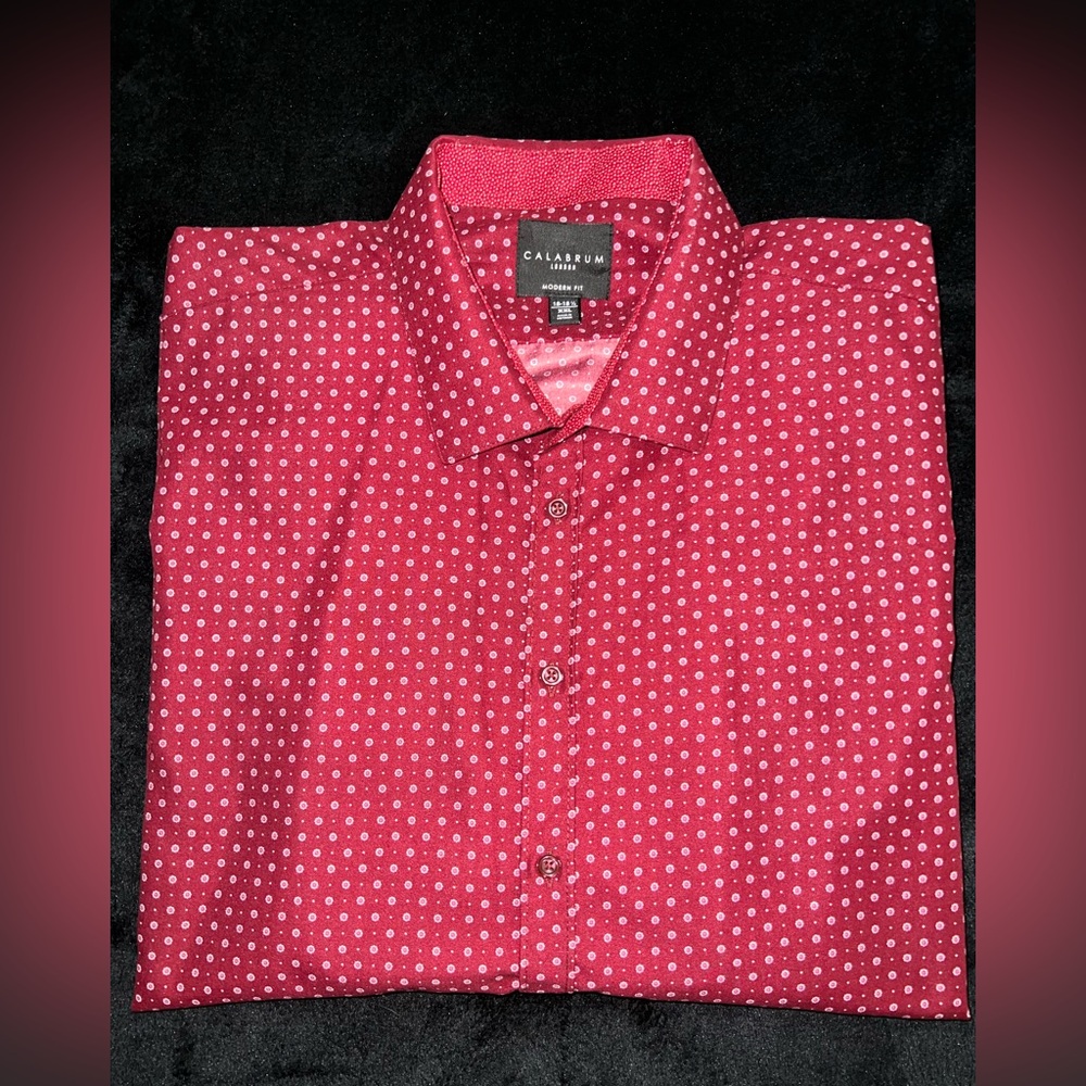 Calabrum Mens Regular Fit Geo Print Wrinkle Free Performance Dress Shirt, Sz XXL